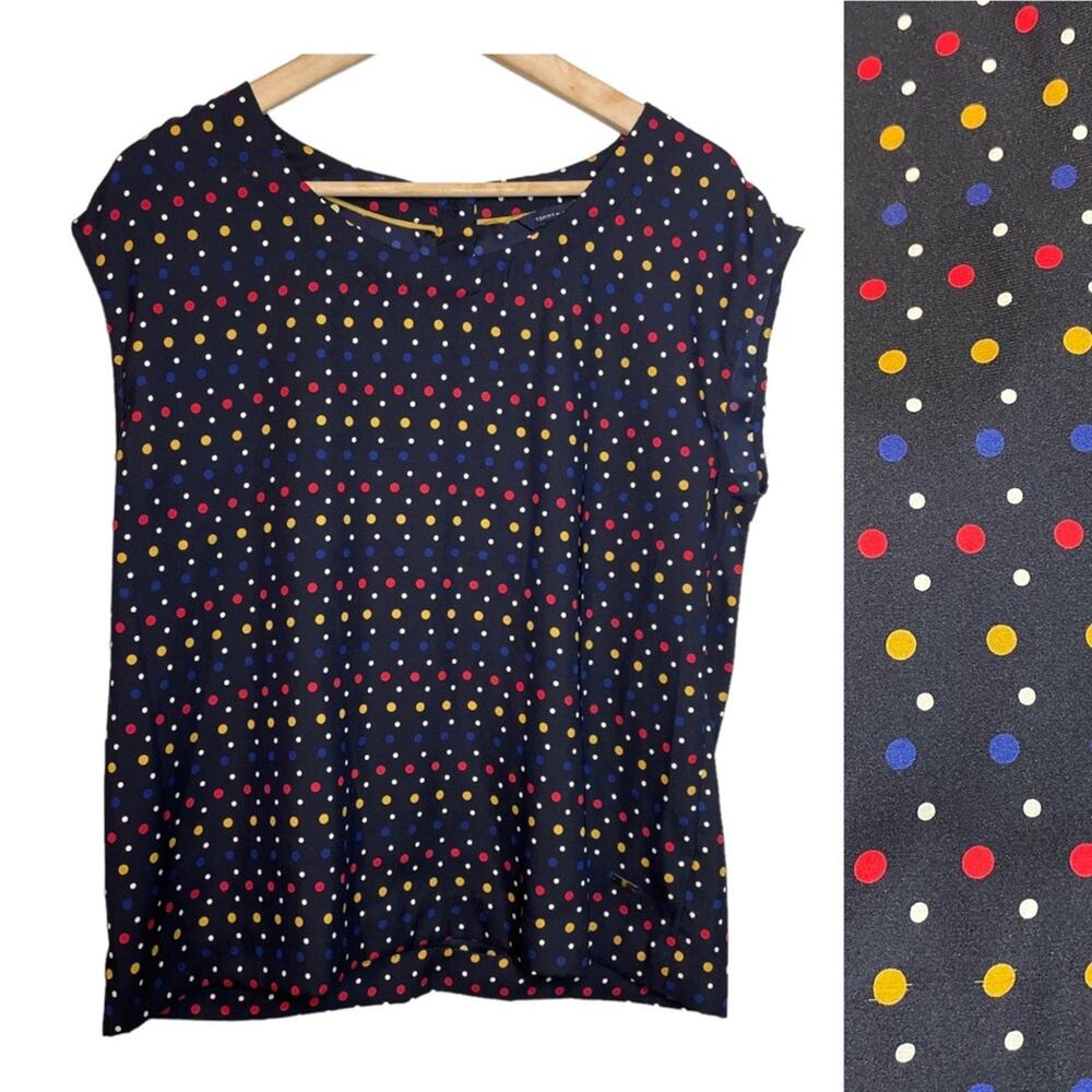 Tommy Hilfiger Black Polka Dot Blouse Medium Short Sleeve Retro